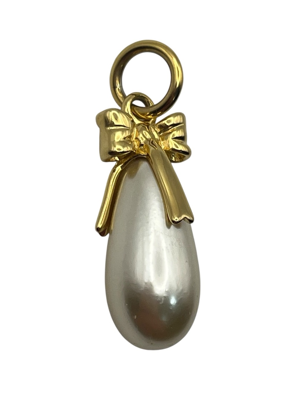 Joan Rivers Faux Pearl Bow Egg Pendant for necklace gold tone